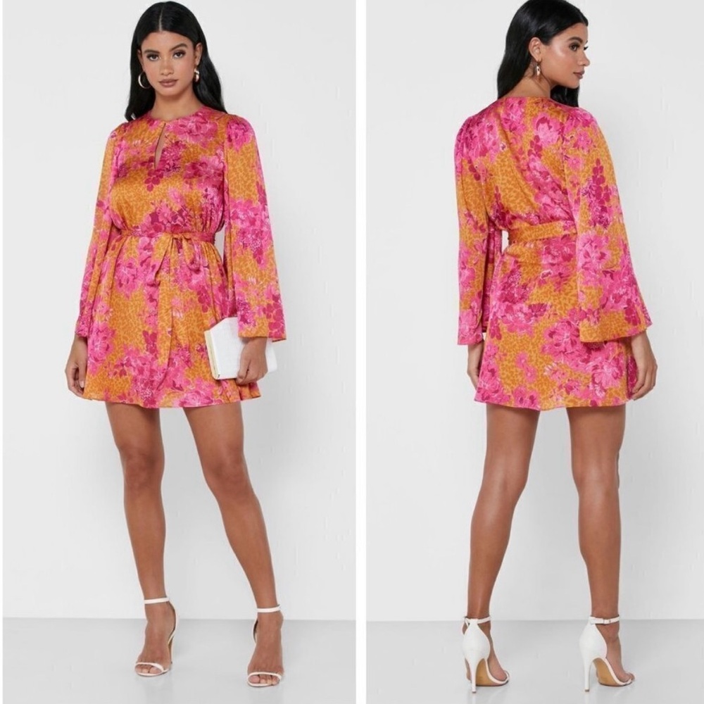 Ted Baker Metropolis Mini Pink and Orange Long Sleeve Dress, Size 0